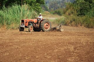 Homme sur un tracteur en train de labourer